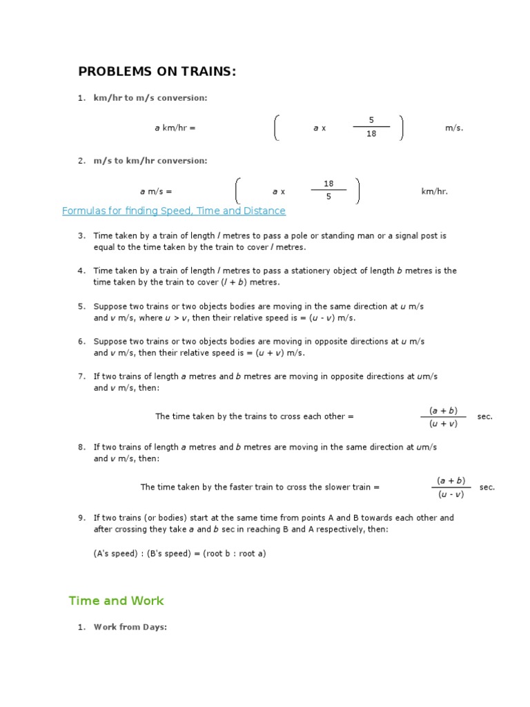 Problems on trains formulas for finding speed time and distance