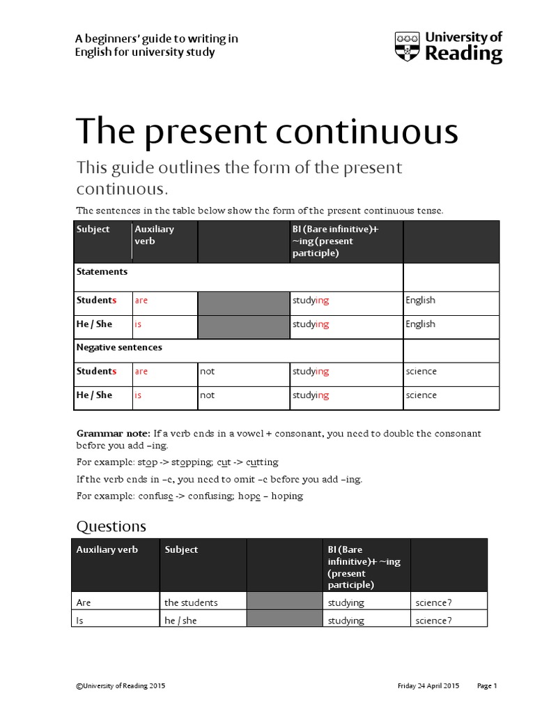 This Guide Outlines The Form of The Present Continuous | PDF | Language ...