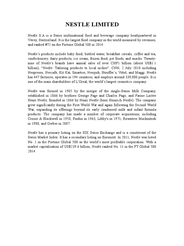 Nestle Financial Statement Analysis Component PDF Nestlé Equity