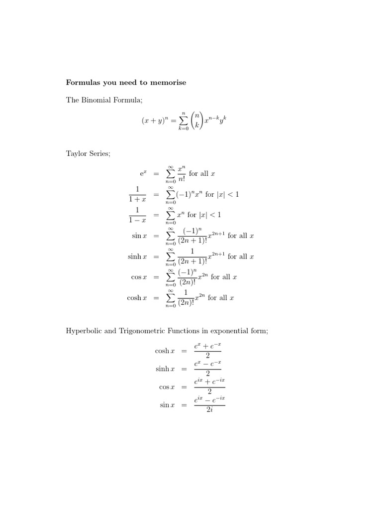 Essential Math Formulas to Memorize | PDF