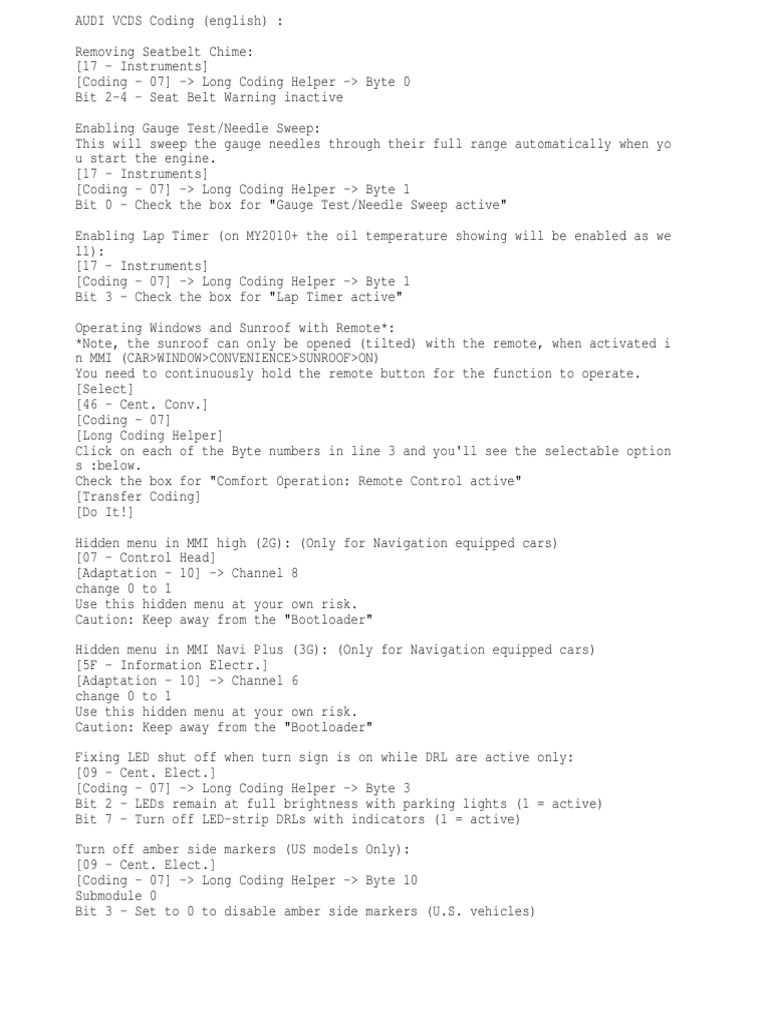 AUDI VCDS Coding (English) PDF Automobiles Automotive Industry