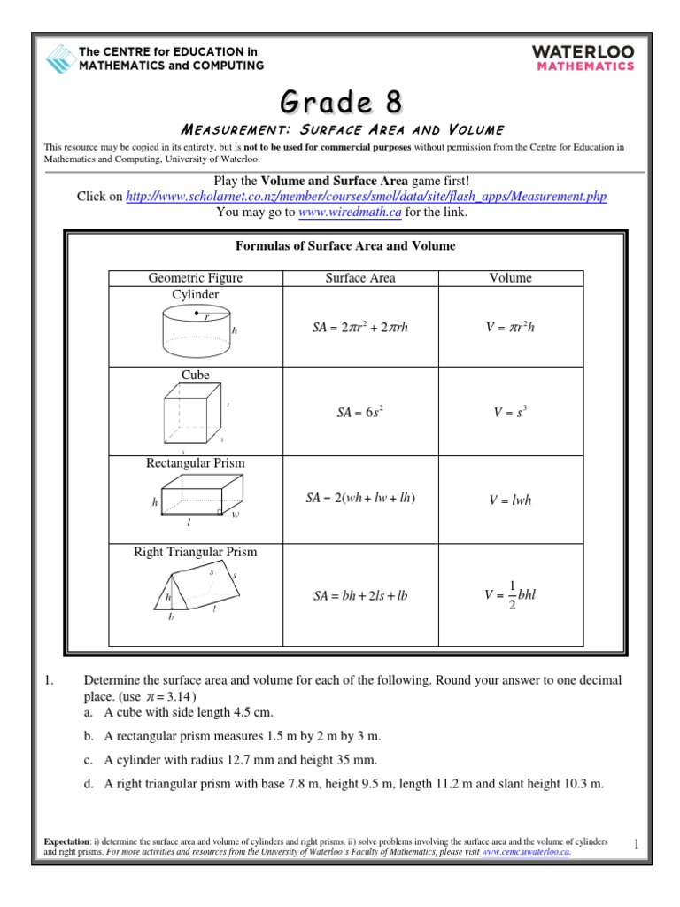 Surface Area And Volume Qs From Wired Math Area Surface Area