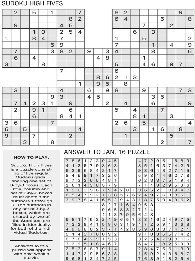 Printable Sudoku High Five Jan 23