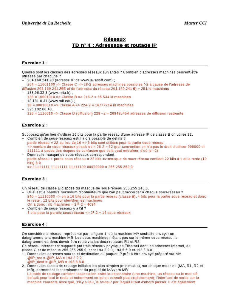 Classes d'adresses IP et routage réseau | PDF | Adresse IP | Routage