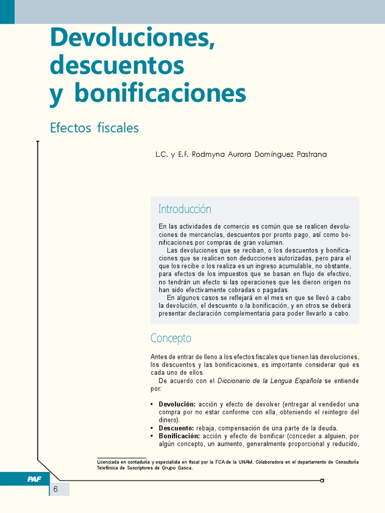 Efectos fiscales de devoluciones y descuentos | PDF | Impuestos | Cheque