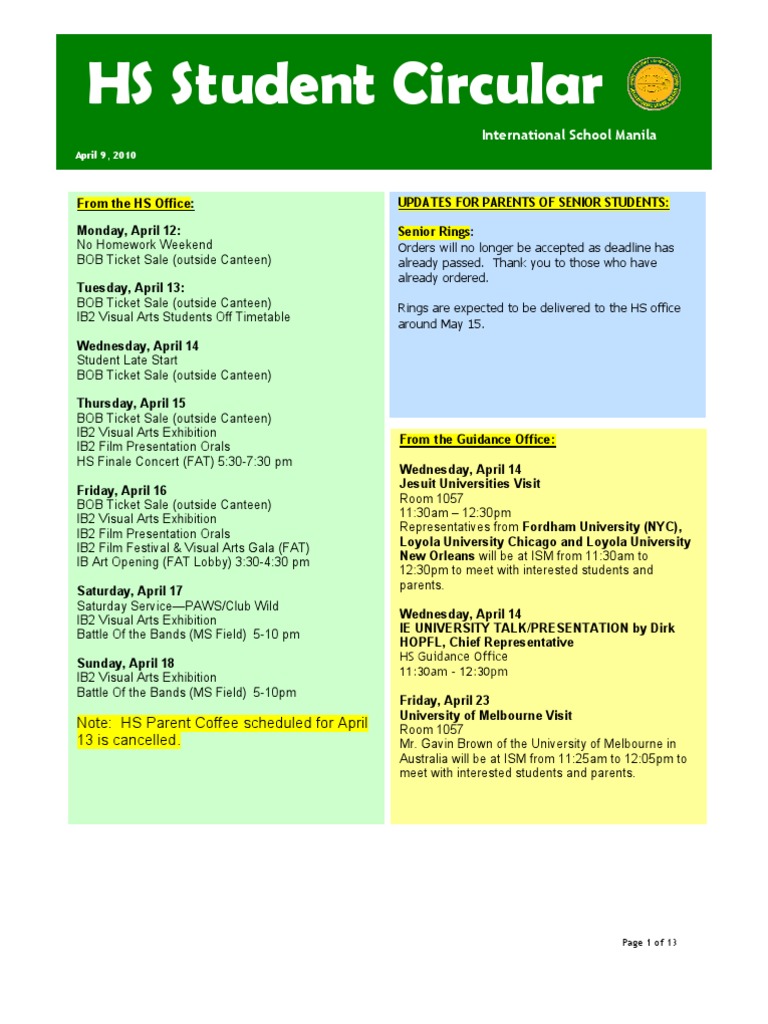 Student Circular April 9 | PDF