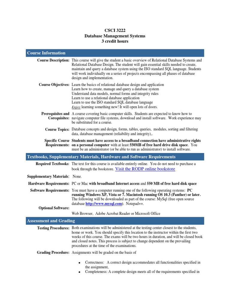 Relational Database Systems Course Guide | PDF | Homework | Databases