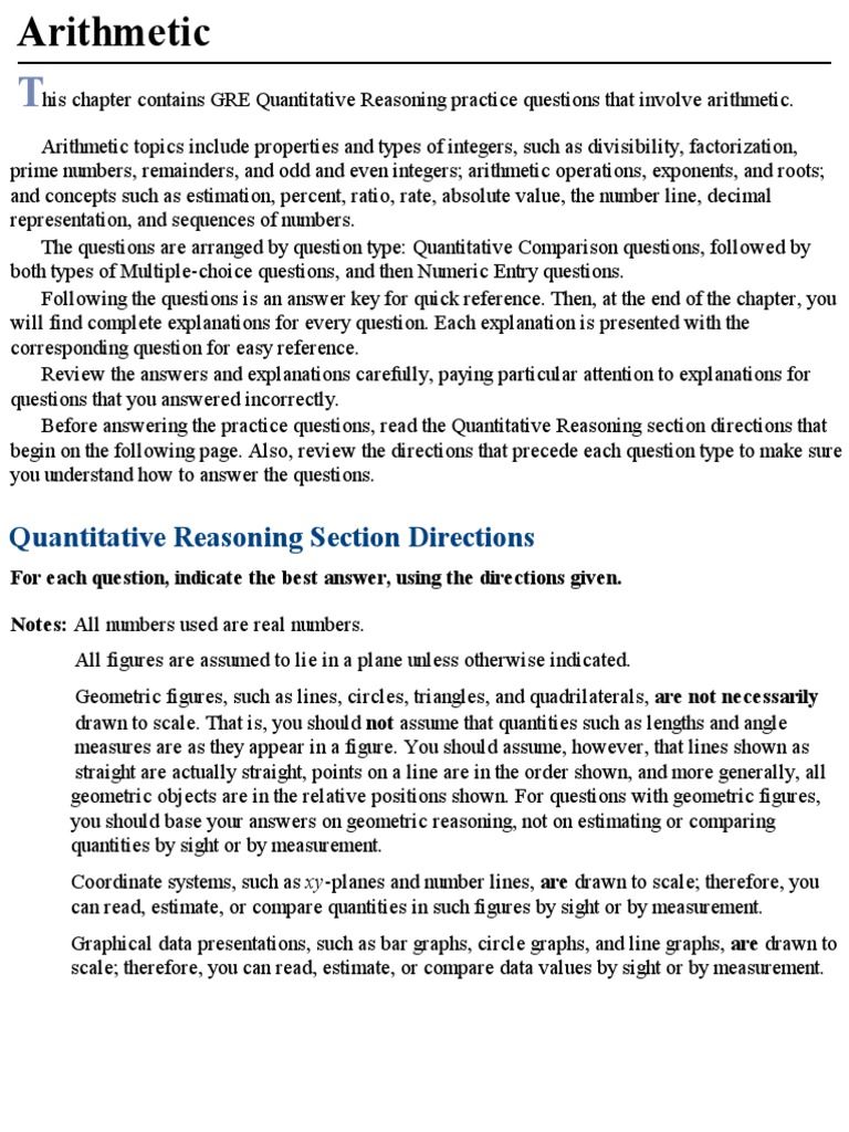 GRE Arithmetic Practice Questions | PDF | Fraction (Mathematics) | Integer