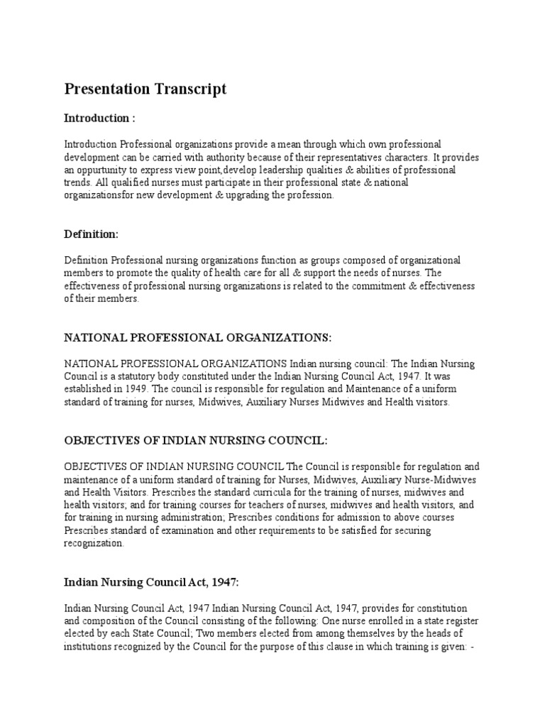 Role of Professional Nursing Organizations | PDF | World Health ...