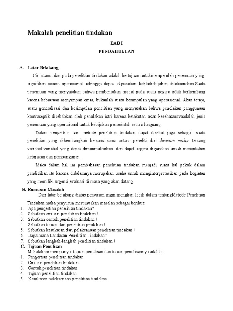 Makalah Penelitian Tindakan