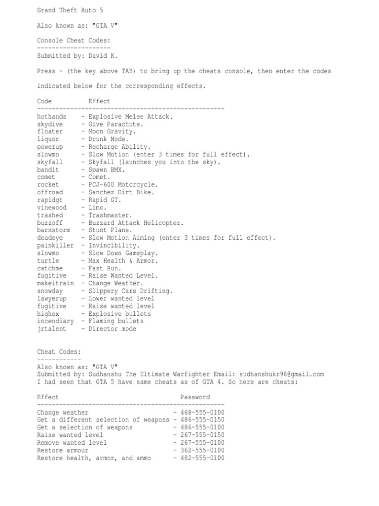 Gta V Cheats PDF Cheating In Video Games Computer File