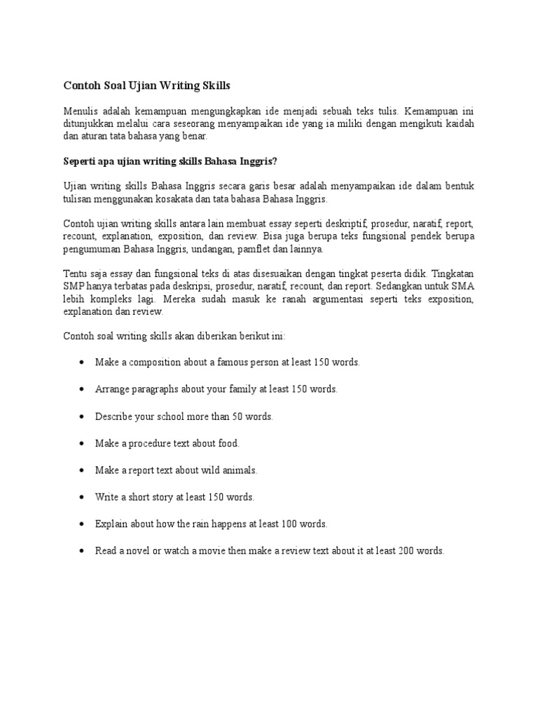 Contoh Soal Ujian Writing Skills