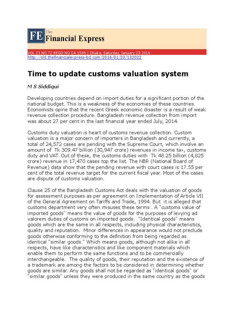 Time To Update Customs Valuation System | PDF | World Trade ...