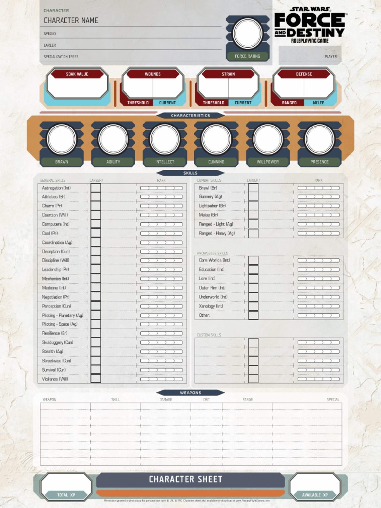 Force And Destiny Character Sheet Form Fillable V3