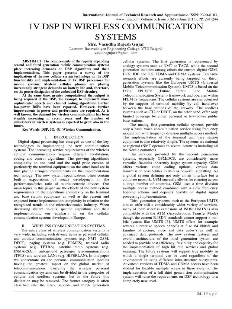 1V DSP in Wireless Communication Systems PDF Digital Signal