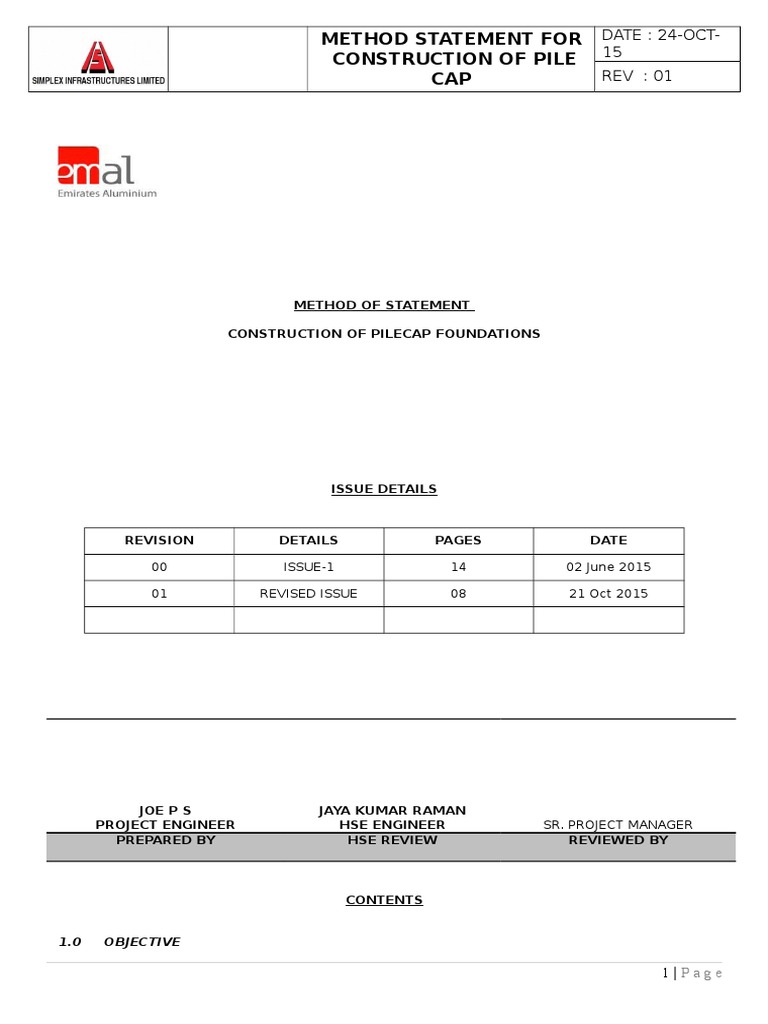 Pile Cap Construction Method Statement | PDF | Deep Foundation | Concrete