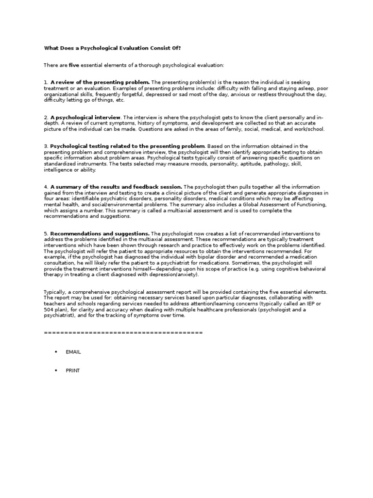 What Does a Psychological Evaluation Consist Of Psychological