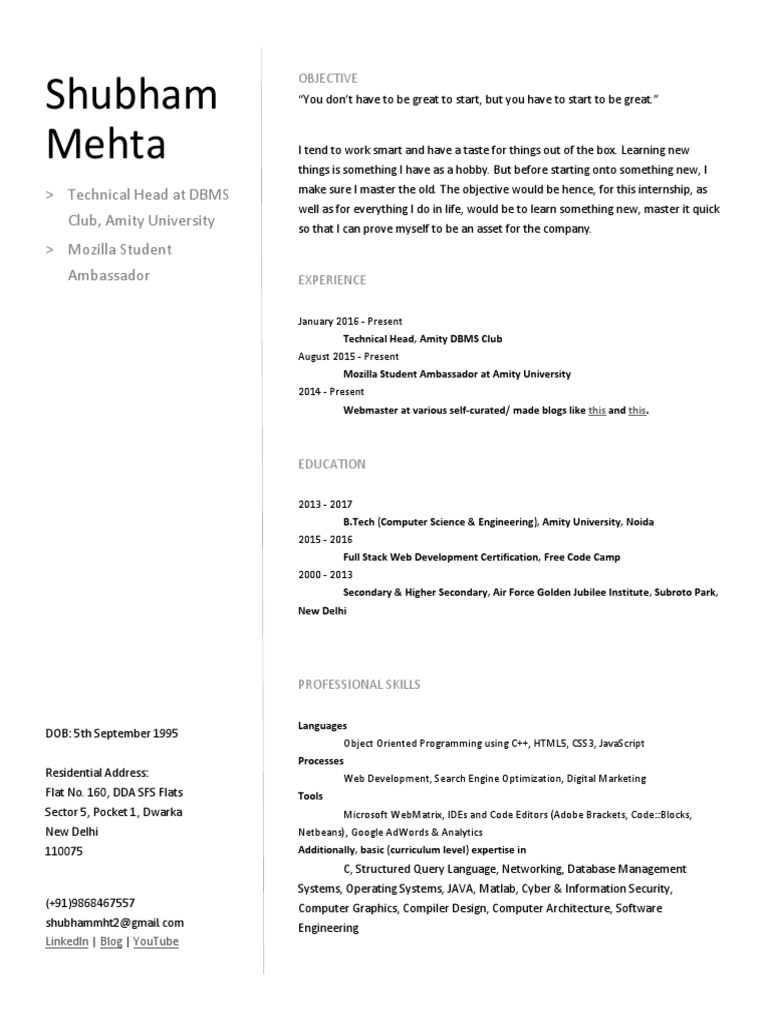 Shubham Mehta's Tech Resume | PDF | Java Script | Computer Programming