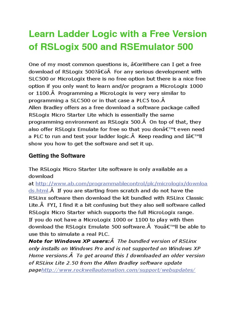 Learn Ladder Logic With A Free Version of RSLogix 500 and RSEmulator ...