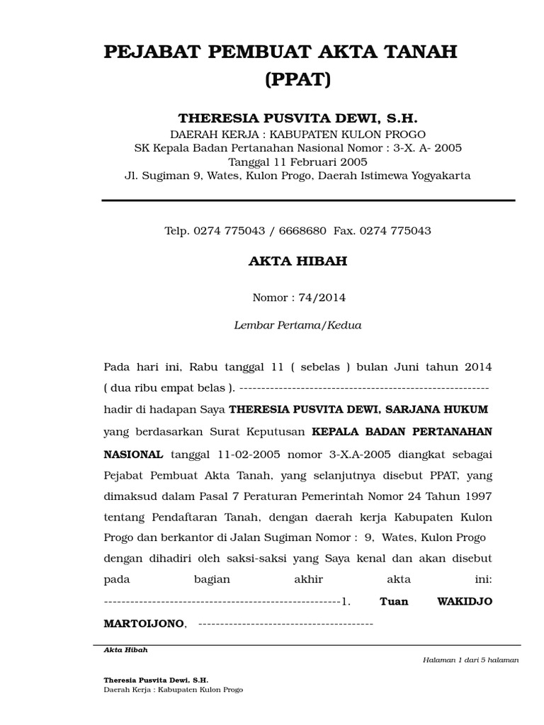 Contoh Akta Hibah