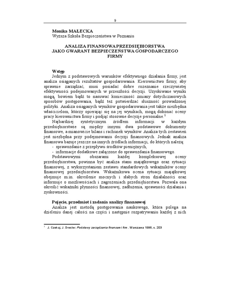 Ocena Sytuacji Finansowej Przedsiębiorstwa Praca Magisterska Pdf