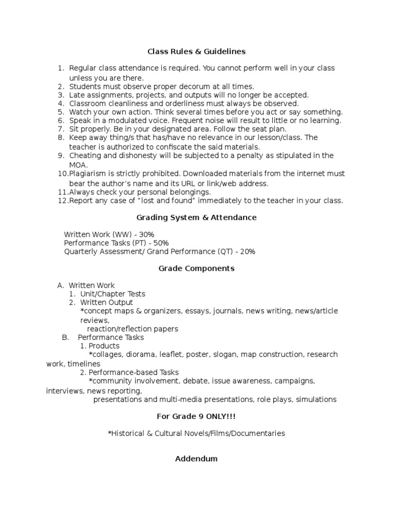 Class Rules & Guidelines | PDF