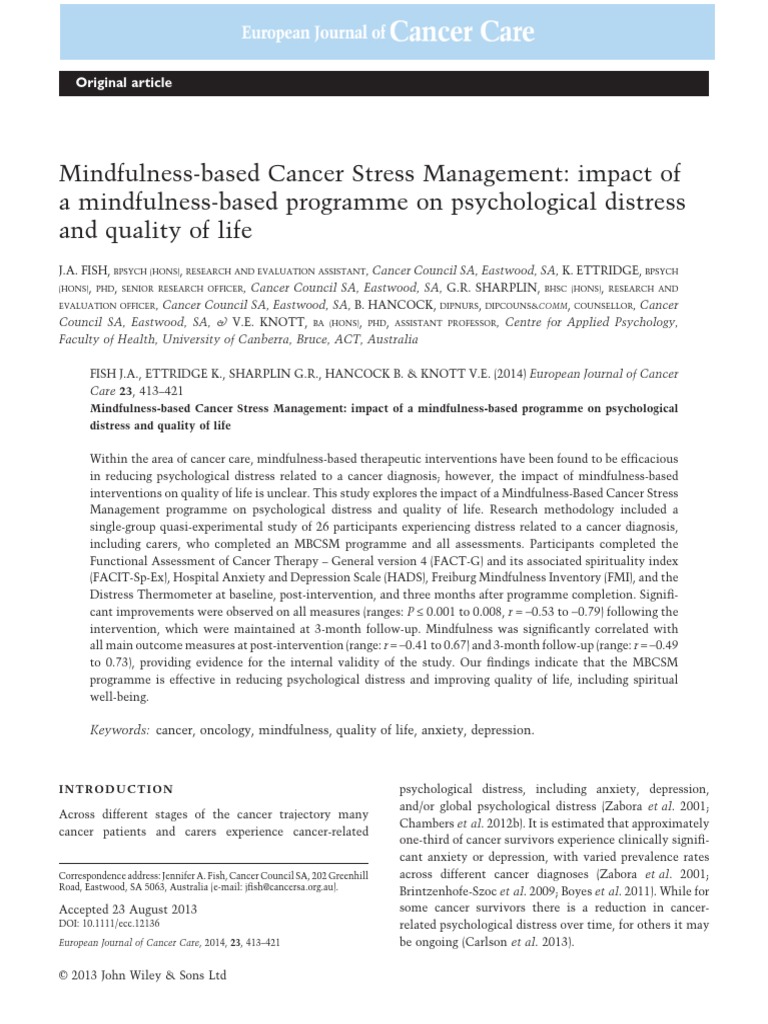 Mindfulness-Based Cancer Stress Management - Impact On Quality of Life ...