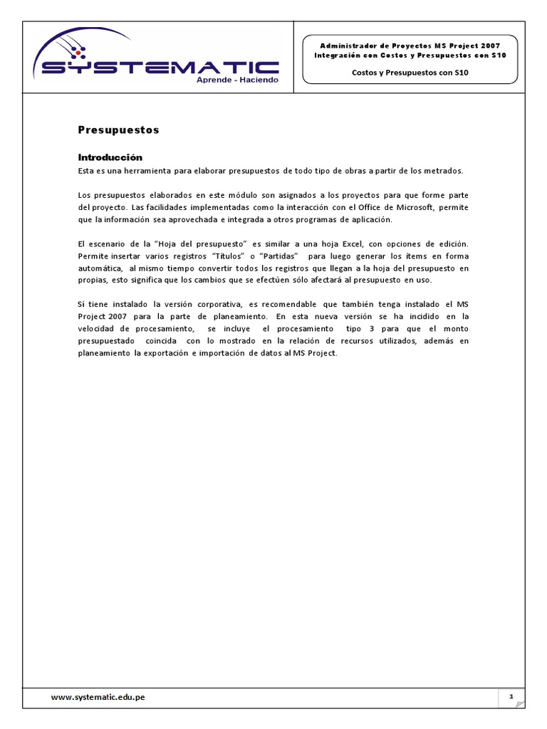 Costos y Presupuestos Con S10 | PDF | Presupuesto | Archivo de computadora
