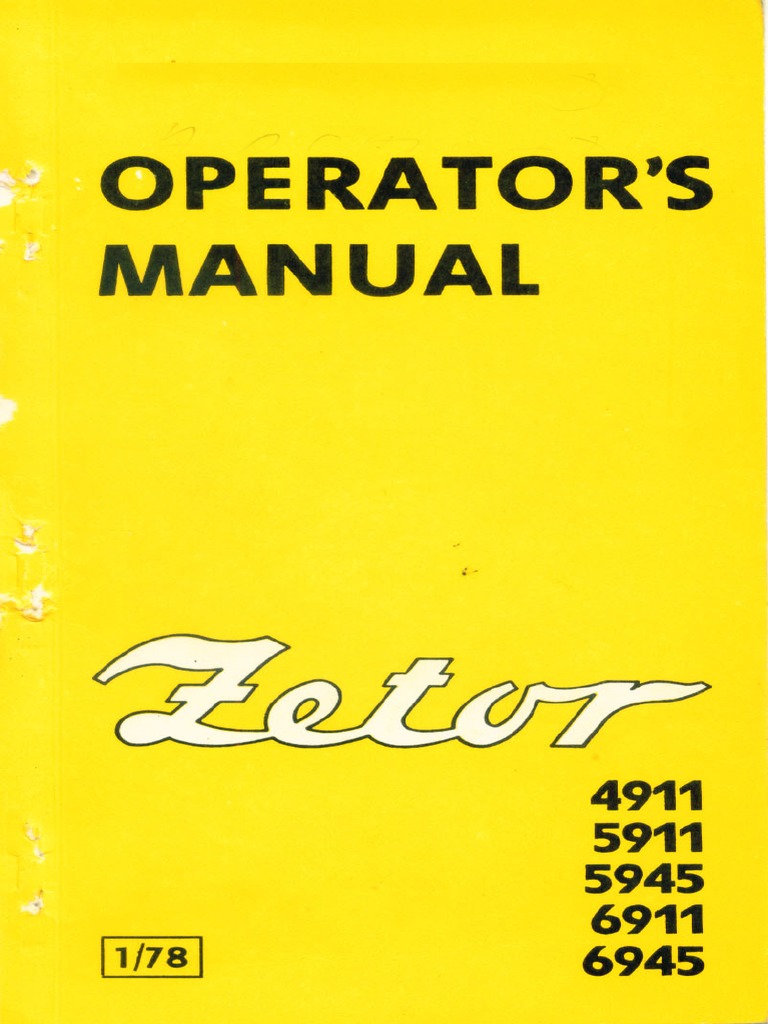 Uputstvo Za Korištenje Traktora Zetor 4911-5911-5945-6911-6945 Na Engleskom  Jeziku | PDF