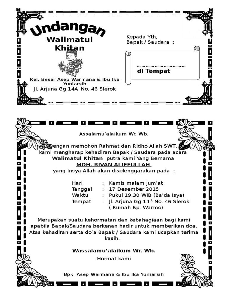 Ucapan Khitanan Di Kotak Nasi Doc Bagikan Contoh