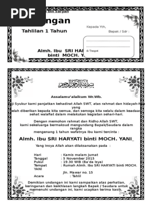 Surat Undangan Tahlil 1tahun