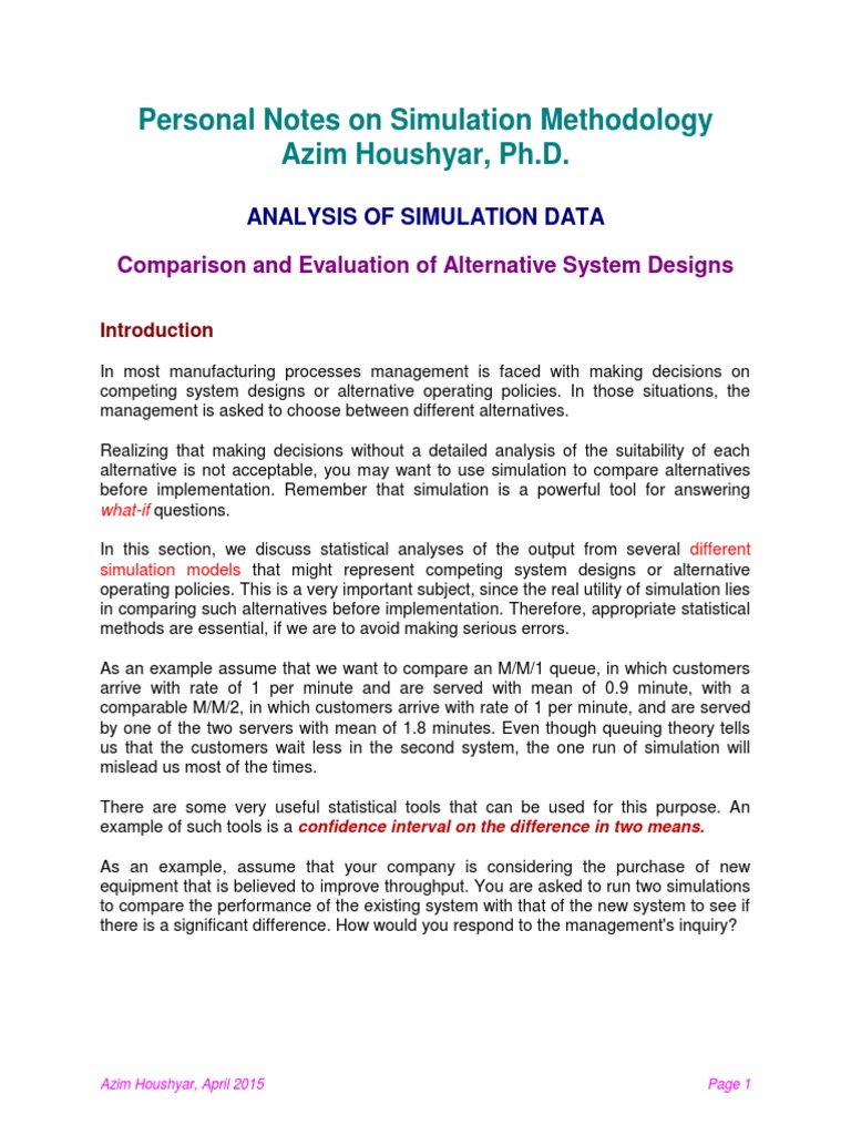 Simulation Methodology for System Design Analysis | PDF | Mean Squared ...