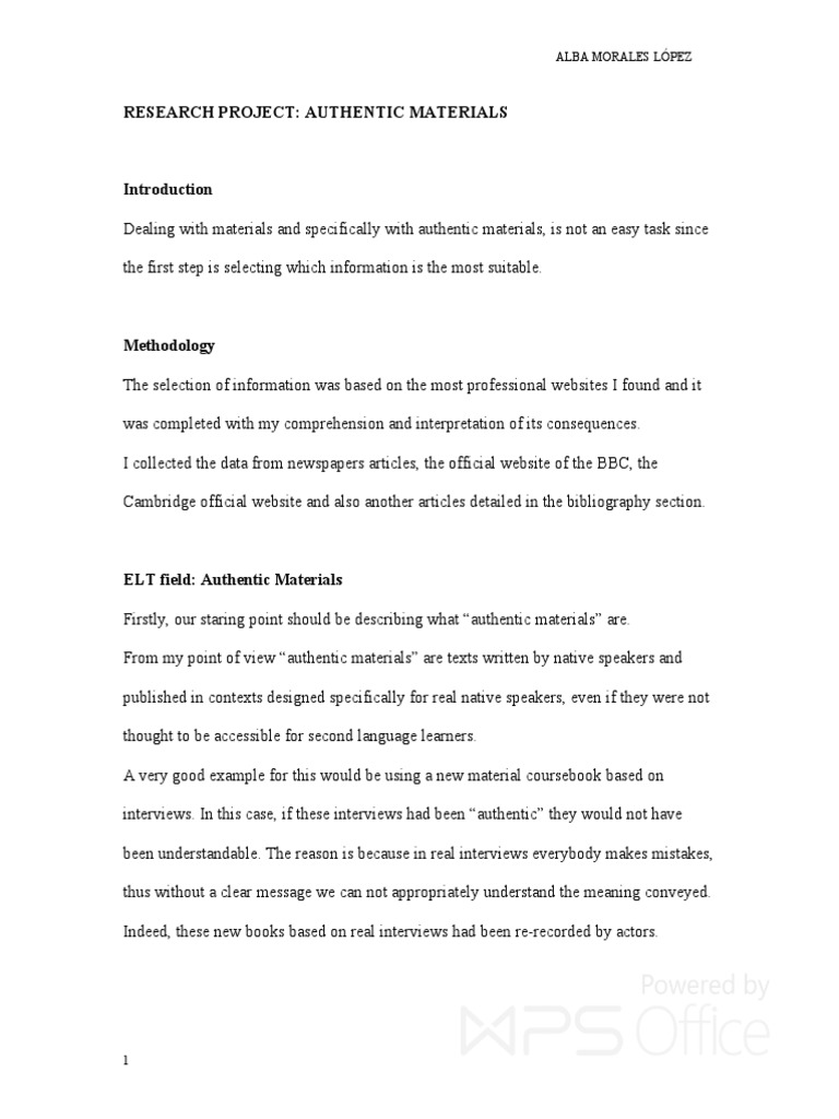 Authentic Materials Project PDF English As A Second Or Foreign