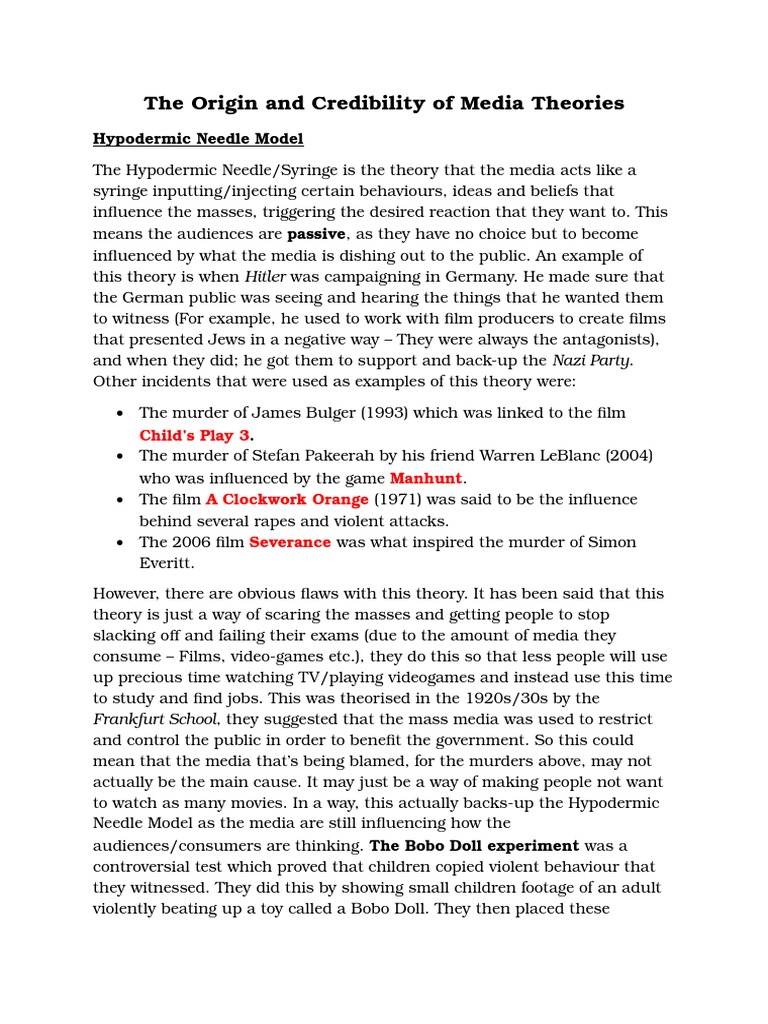 Media Theories: Influence and Interpretation | PDF | Mass Media ...