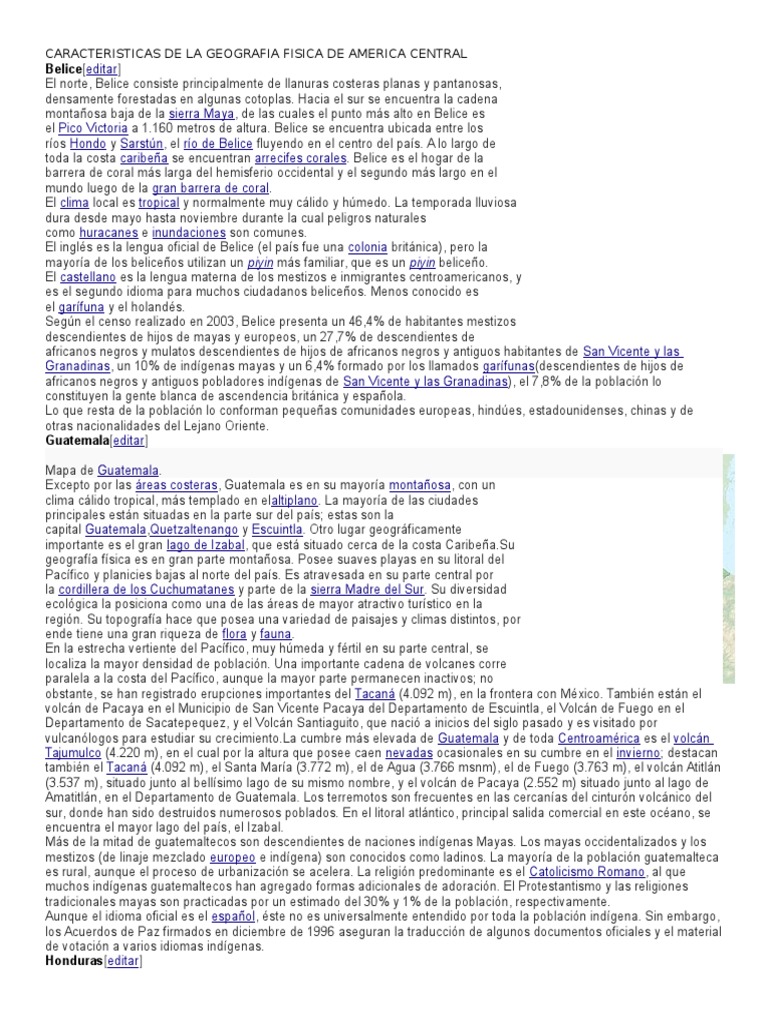 Caracteristicas De La Geografia Fisica De America Central PDF 