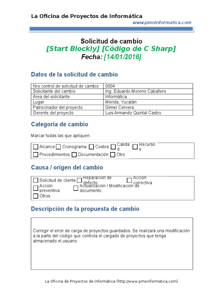 Ejemplo Solicitud De Cambios 4 Tecnologia De Informacion Y Comunicaciones Software