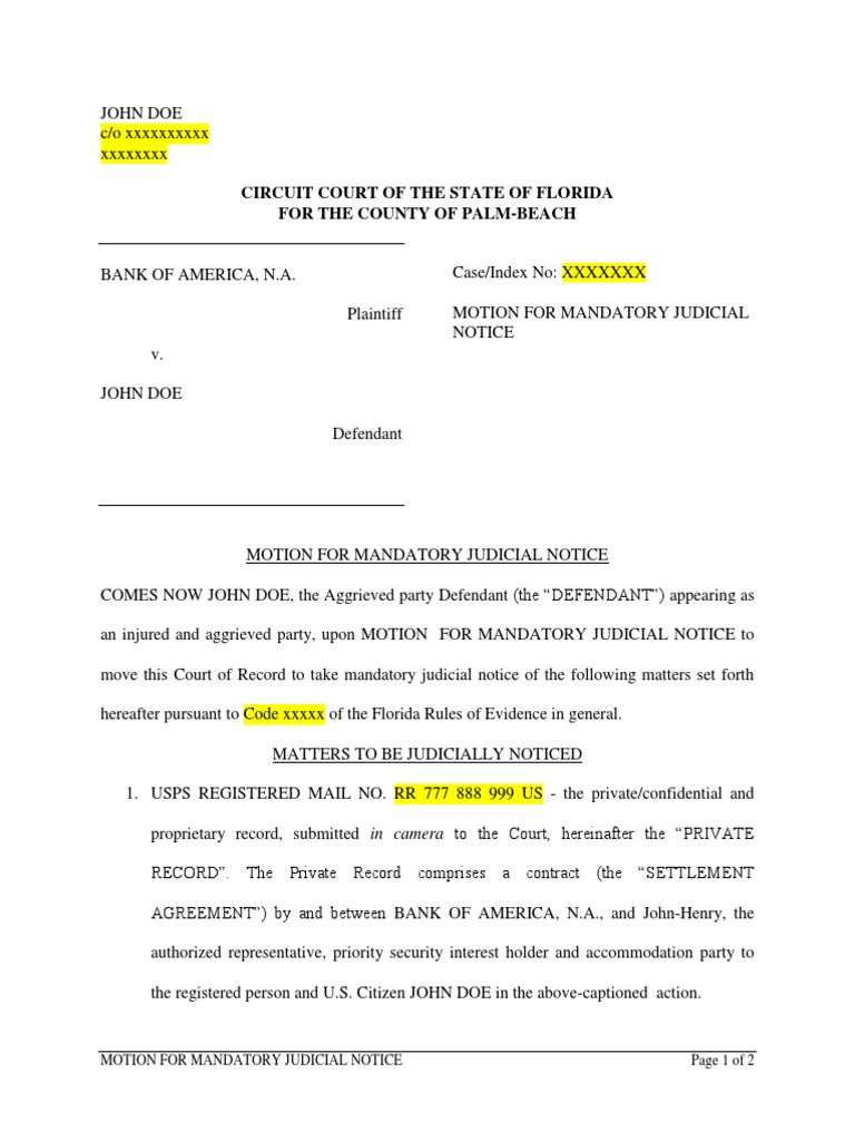 Motion For Mandatory Judicial Notice PDF
