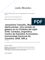 Jacqueline Vassallo, Mujeres Delincuentes. Una Mirada de Género en La Córdoba Del Siglo XVIII, Córdoba, Argentina, Centro de Estudios Avanzados, Universidad Nacional de Córdoba, 2006, 600 P.