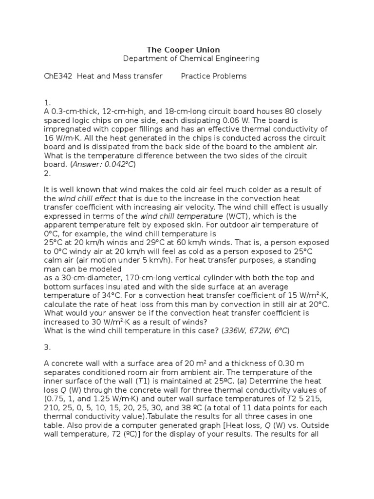 Heat and Mass Transfer Practice Problems | PDF | Heat Transfer | Heat