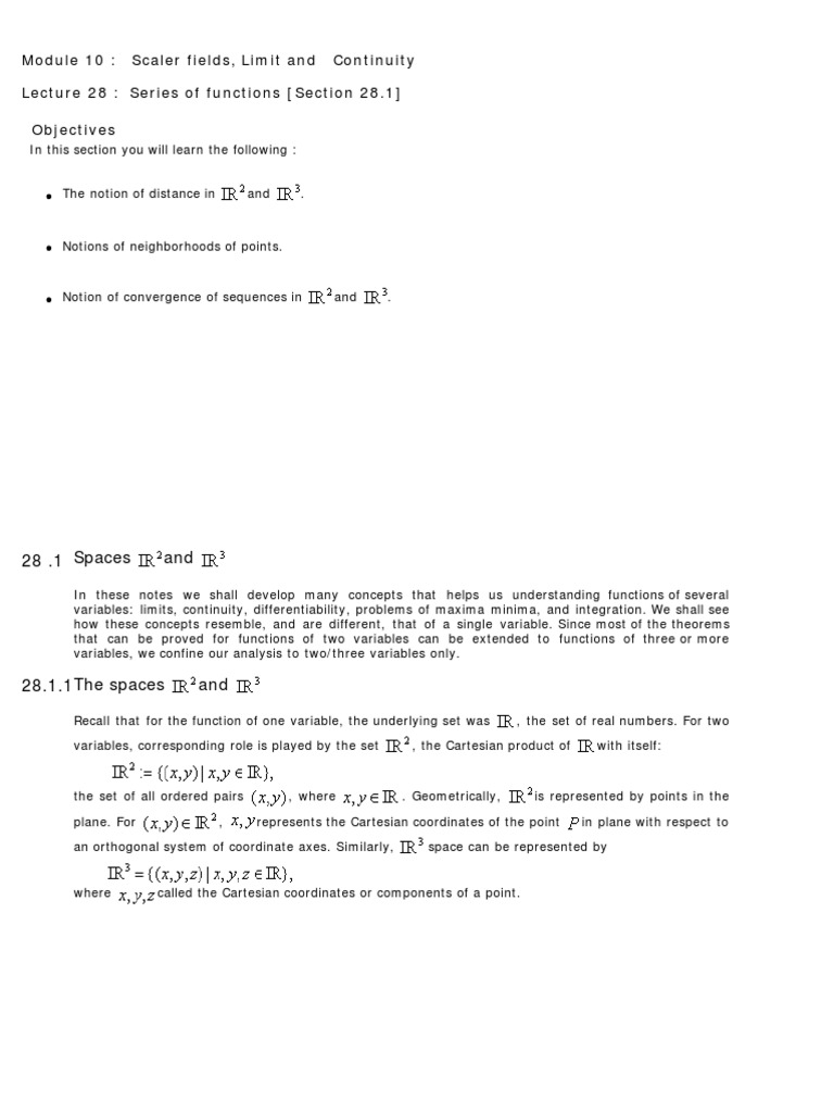 Module 10 Scaler Fields, Limit and Continuity Lecture 28 Series of