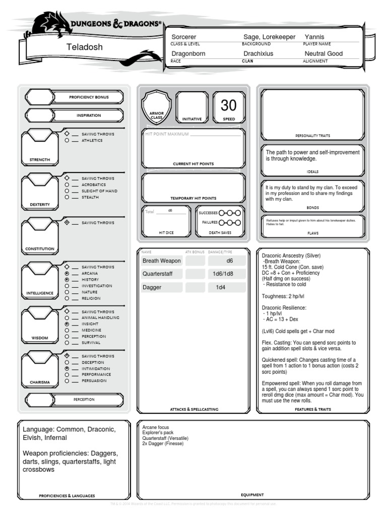 character sheet dnd dragonborn dungeons dragons role playing games