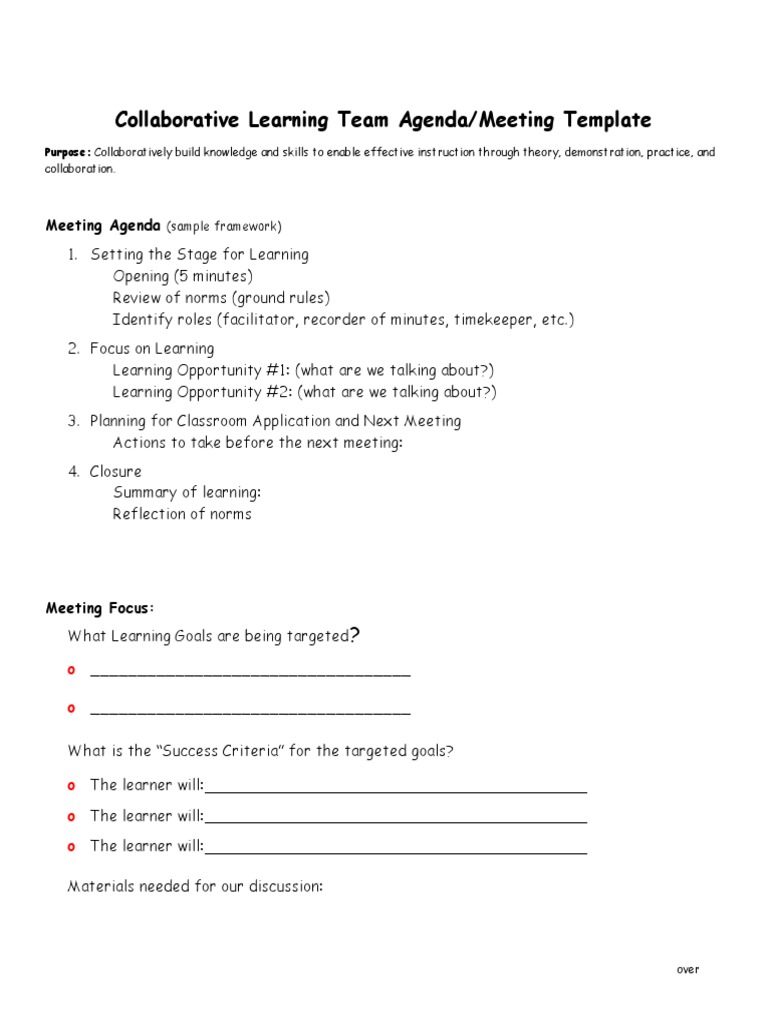Collaborative Learning Meeting Agenda Template | PDF