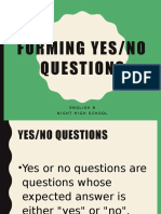 Forming Yes/No Questions: English 8 Night High School