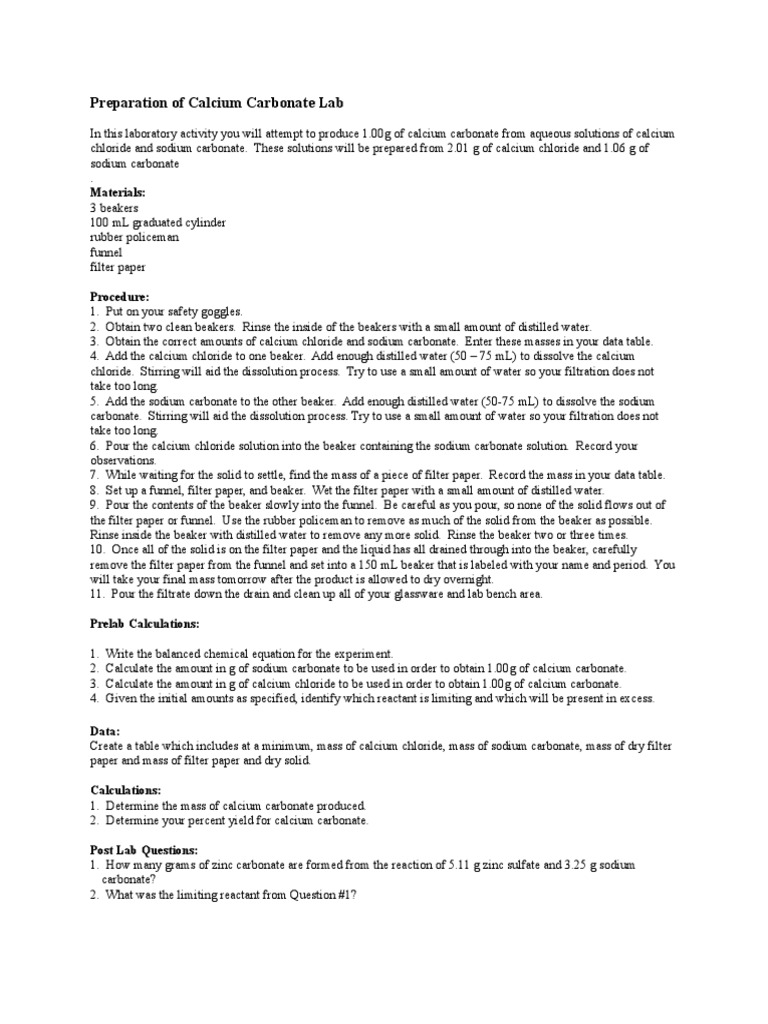 Chalk Lab | PDF | Sodium Carbonate | Filtration