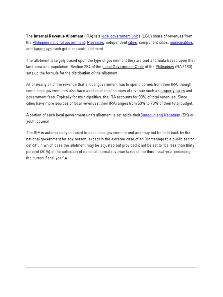 Internal Revenue Allotment | PDF | Government | Public Law