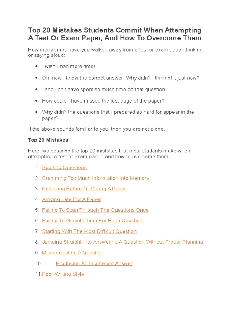 20 Common Exam Mistakes and Solutions | PDF | Understanding | Test ...