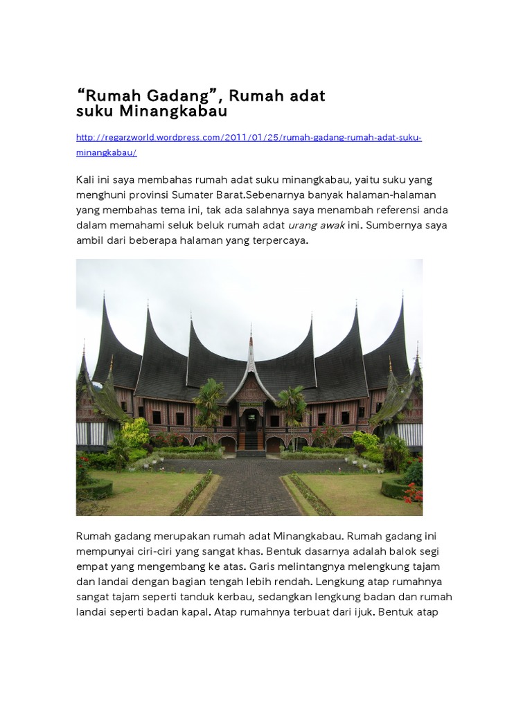Bentuk Atap  Yang Melengkung Dan Runcing Pada Rumah  Gadang  Disebut Seputar Bentuk