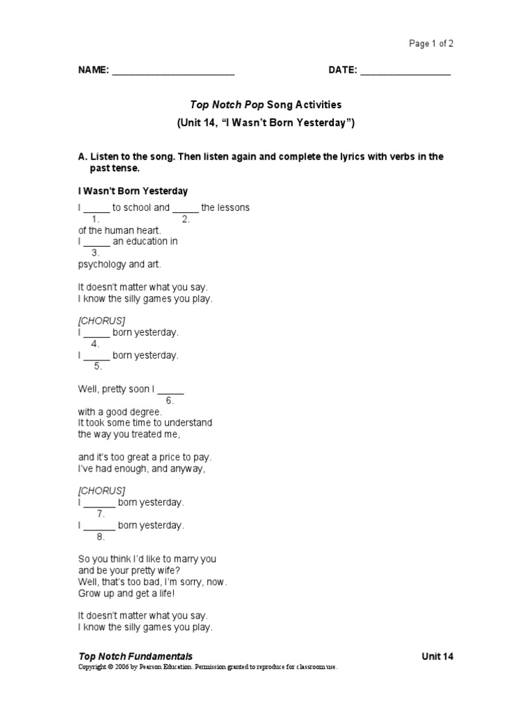 Top notch Fundamentals song Grammar