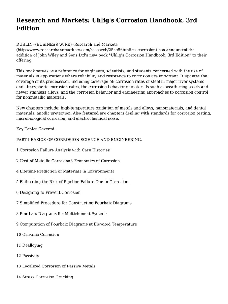 Uhlig's Corrosion Handbook Overview | PDF | Corrosion | Alloy