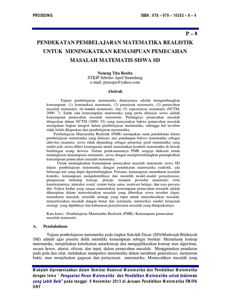 PENDEKATAN PEMBELAJARAN MATEMATIKA REALISTIK UNTUK MENINGKATKAN
